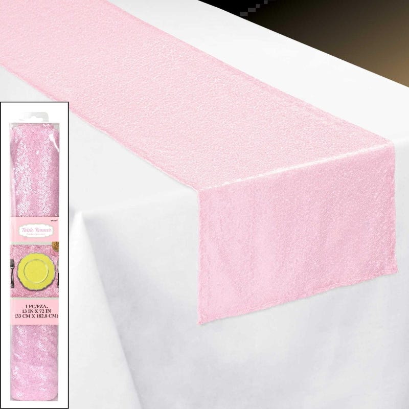 Pastel Pink Sequin Table Runner 33cm x 182cm