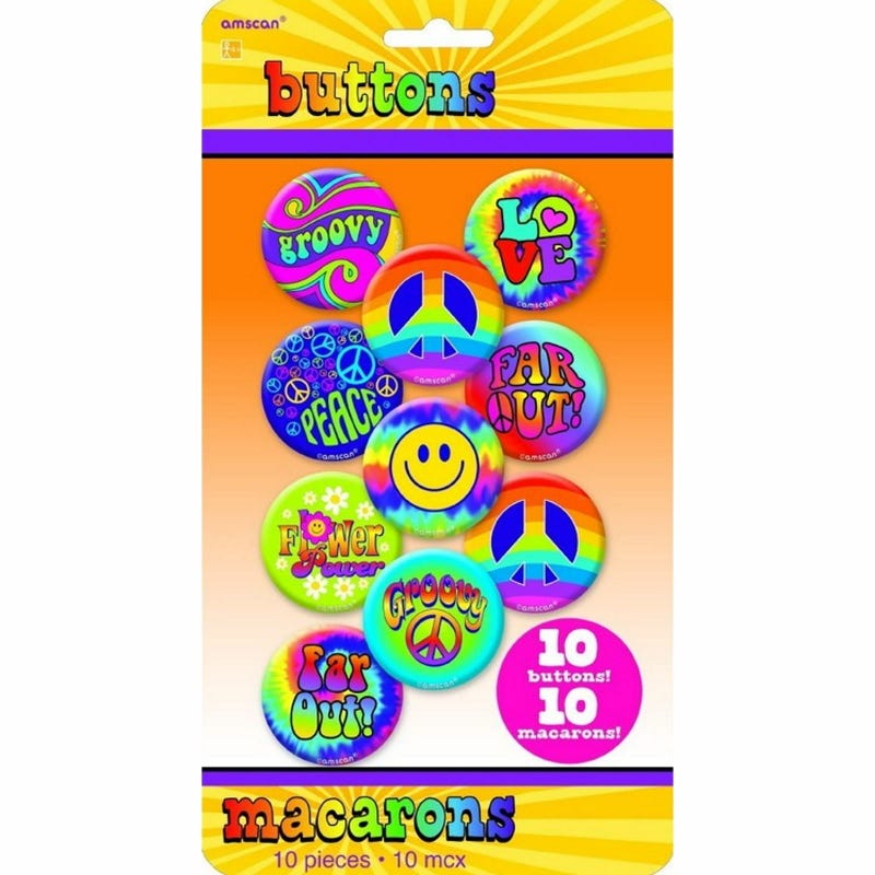 60's Hippie Badges (Pack of 10)