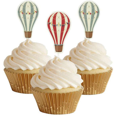 Vintage Hot Air Balloon Cupcake Toppers (Pack of 12)