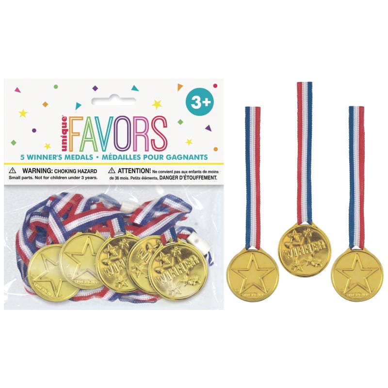 Gold Plastic Winner Medals (Pack of 5)