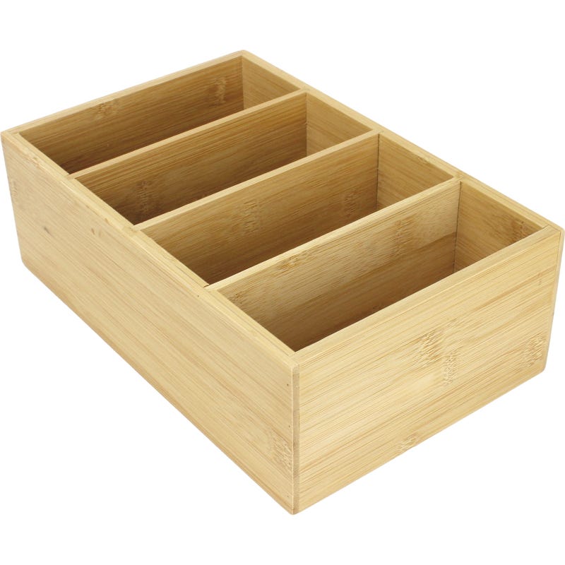 Boxsweden Bamboo 4 Section Storage Tray 25cm x 16cm x 8.5cm