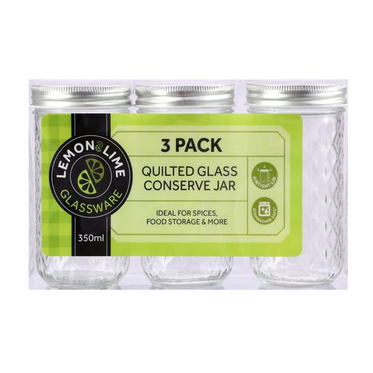 Quilted Screw Top Glass Conserve / Preserving Jars 350ml (Pack of 3)