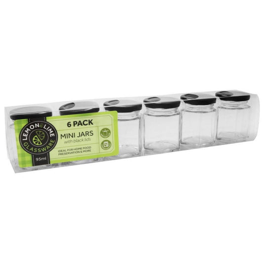 Black Screw Top Hexagonal Glass Jars 95ml (Pack of 6)