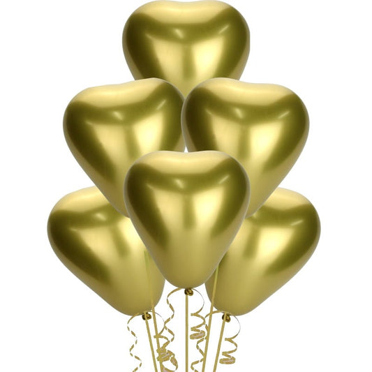 Chrome Gold Heart Shaped Balloons (Pack of 50)