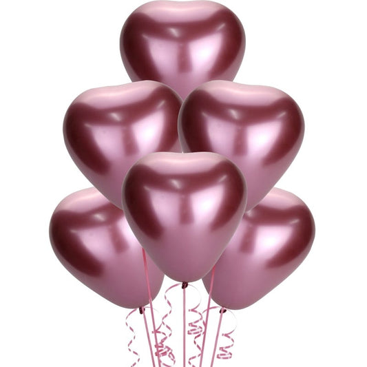 Chrome Rose Red Heart Shaped Balloons (Pack of 50)