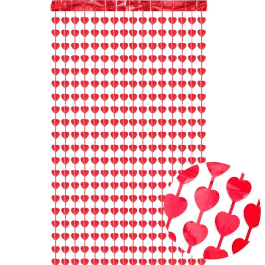 Metallic Red Hearts Foil Backdrop Curtain 100cm x 200cm