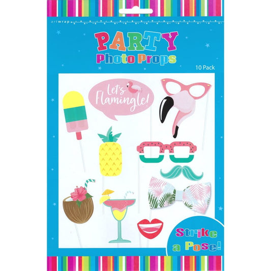 Let's Flamingle Tropical Photo Booth Props (Pack of 10)