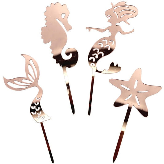 Mermaid Cupcake Toppers Pink Rose Gold (Pack of 4)