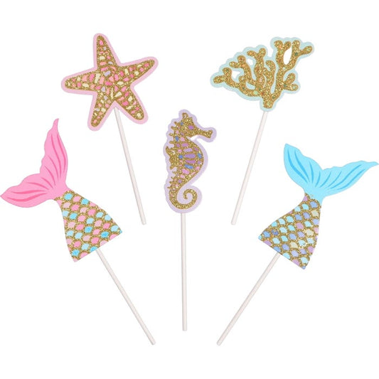 Mermaid Sparkle Cake Toppers (Pack of 5)