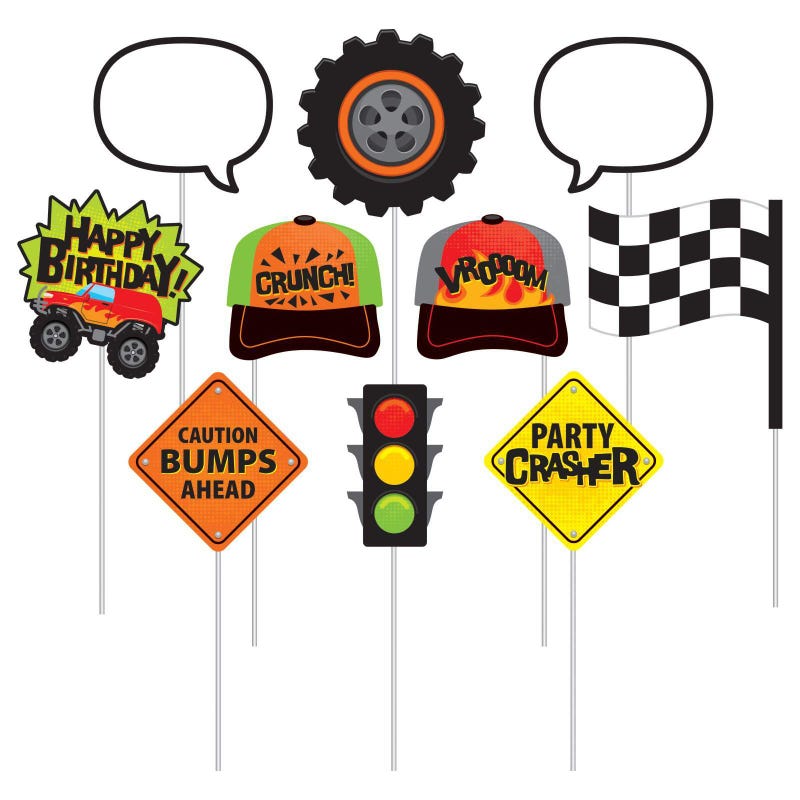 Monster Truck Rally Photo Booth Props (Pack of 10)