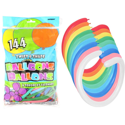 Assorted Coloured Modelling Balloons (Pack of 144)