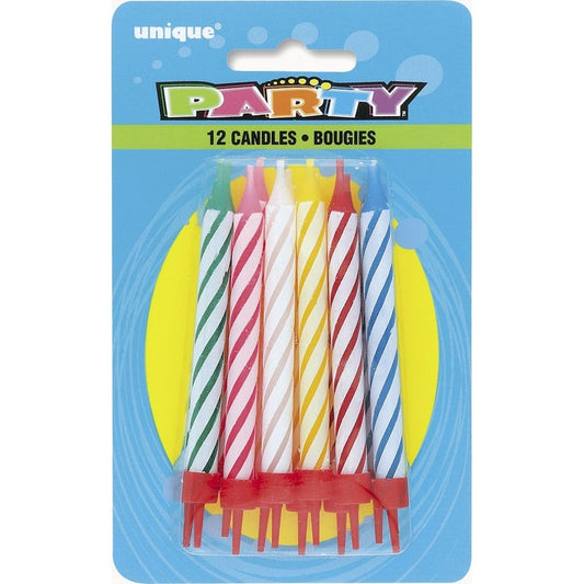 Spiral Birthday Candles With Holders (Pack of 12)