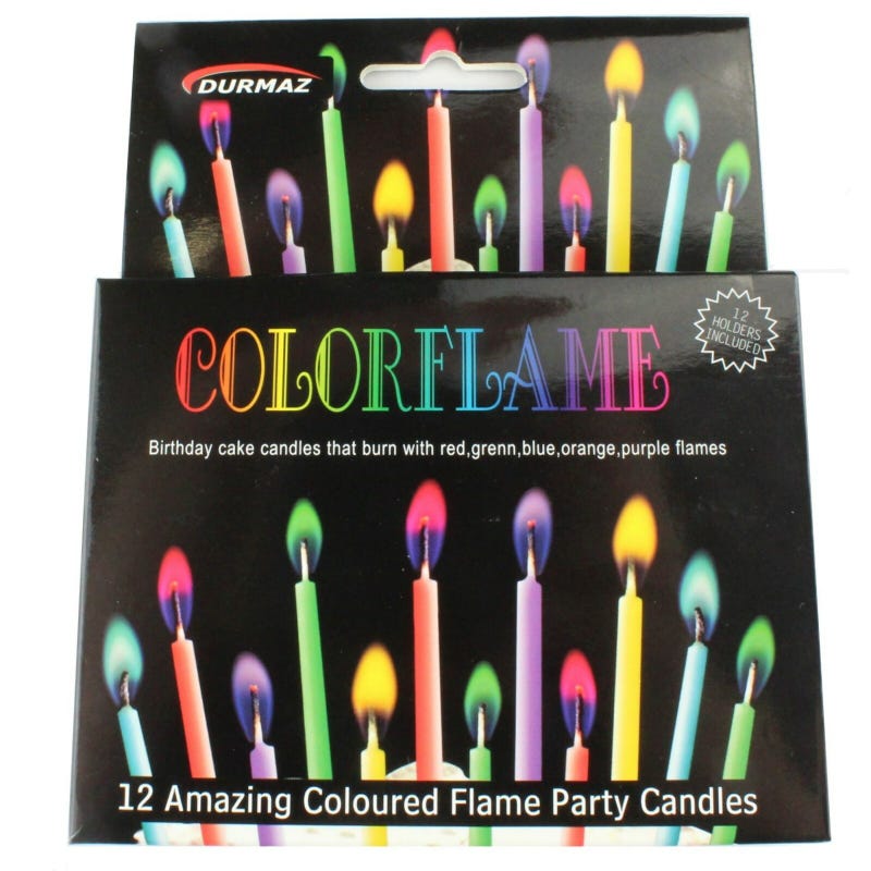 Colour Flame Candles With Holders (Pack of 12)