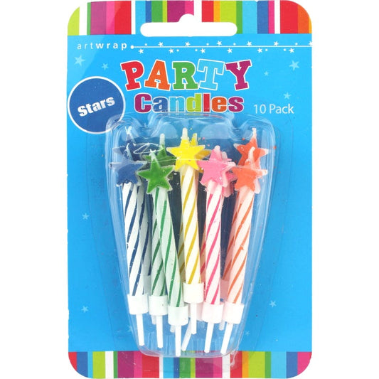 Spiral & Star Birthday Candles With Holders (Pack of 10)