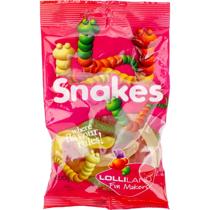 Mixed Snake Lollies (200g)