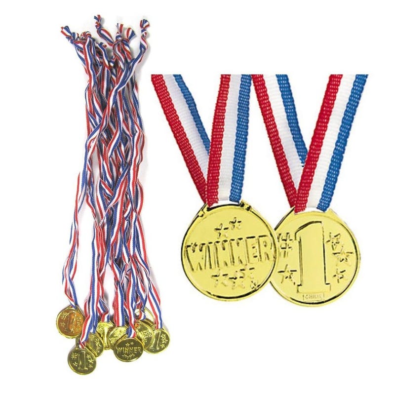 Gold Plastic Winner Medals (Pack of 12)