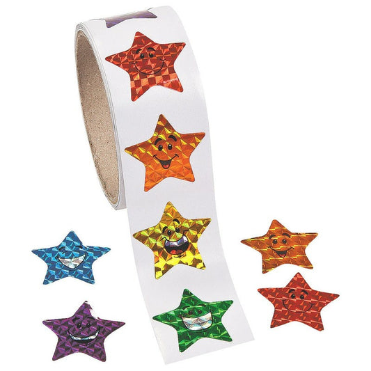 Prismatic Star Smiley Face Stickers (Roll of 100)