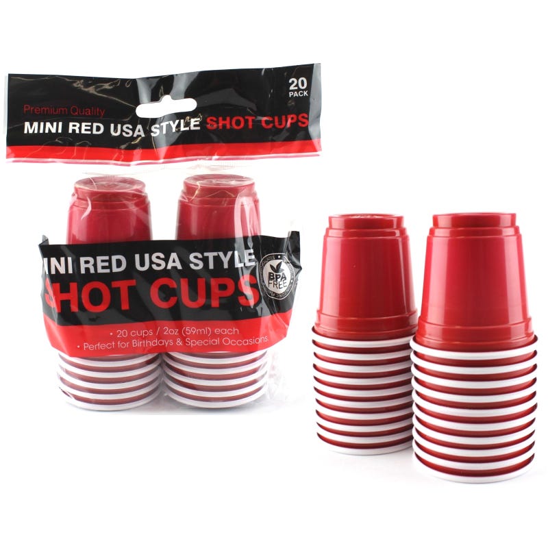 Red Plastic Shot Cups (Pack of 20)