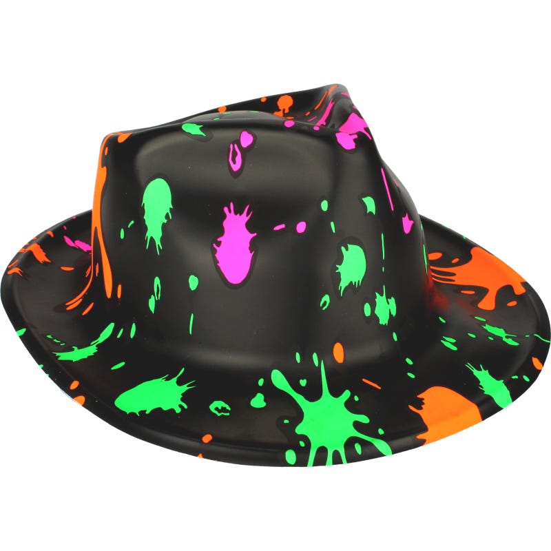 Neon Paint Splatter Plastic Fedora Hat