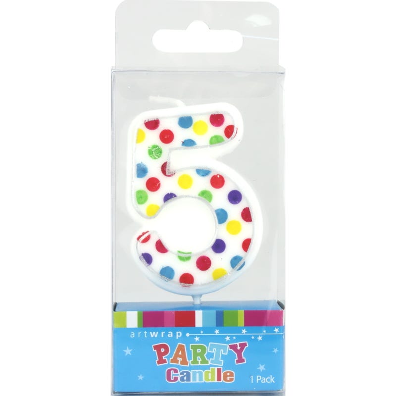 Rainbow Polka Dot Number 5 Candle