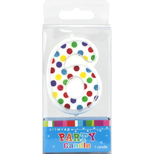 Rainbow Polka Dot Number 6 Candle