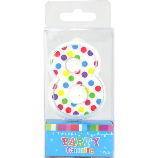 Rainbow Polka Dot Number 8 Candle