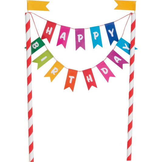 Rainbow Ribbons Happy Birthday Bunting Cake Topper