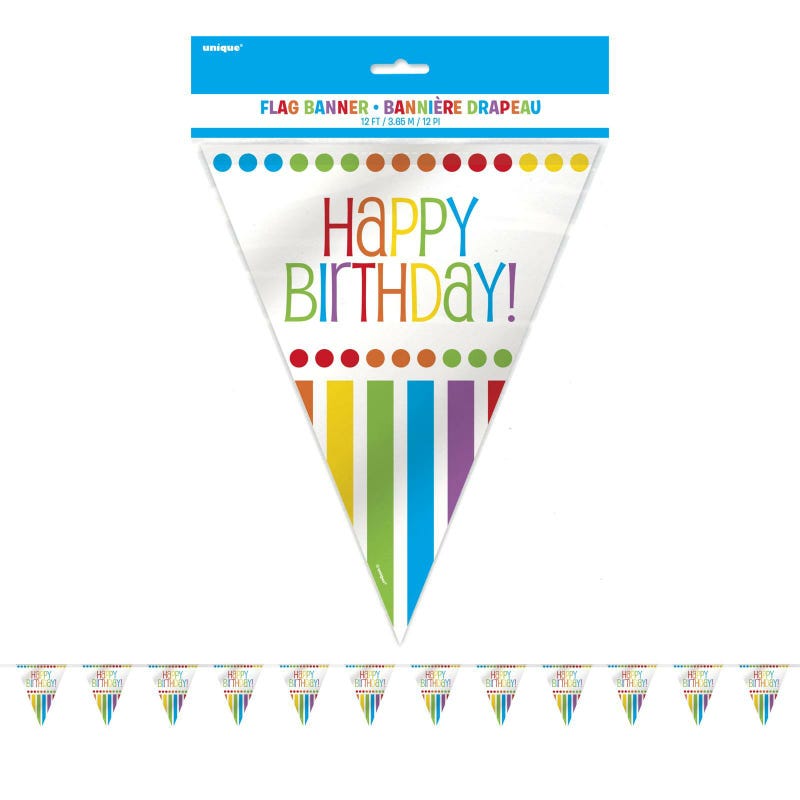 Rainbow Birthday Dots and Stripes Flag Banner