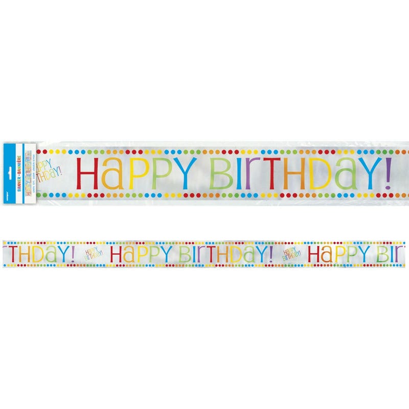 Rainbow Dots and Stripes Happy Birthday Foil Banner