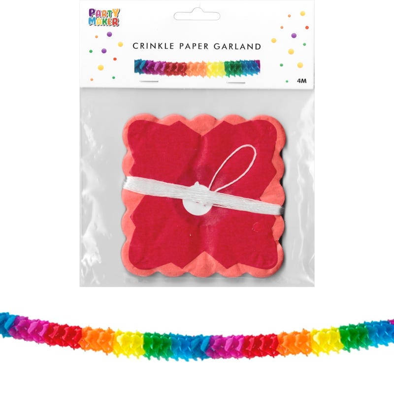 Rainbow Tissue Paper Crinkle Garland Banner (4m)