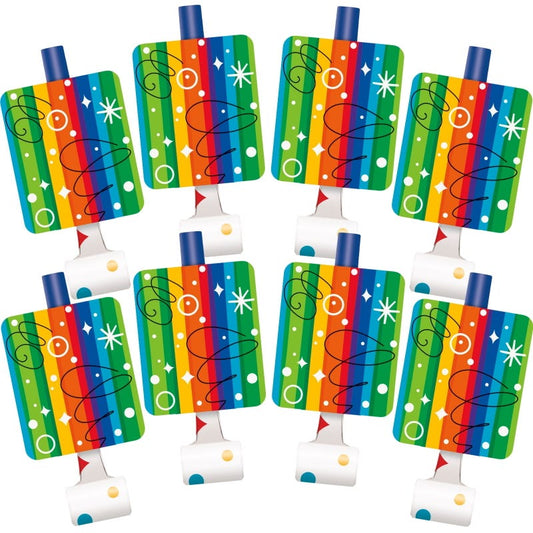 Rainbow Ribbons Birthday Party Blowers (Pack of 8)