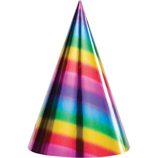 Rainbow Foil Party Hats (Pack of 8)