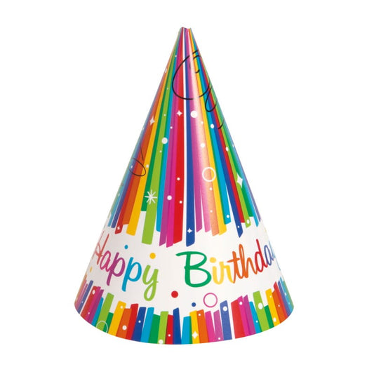 Rainbow Ribbons Happy Birthday Party Hats (Pack of 8)