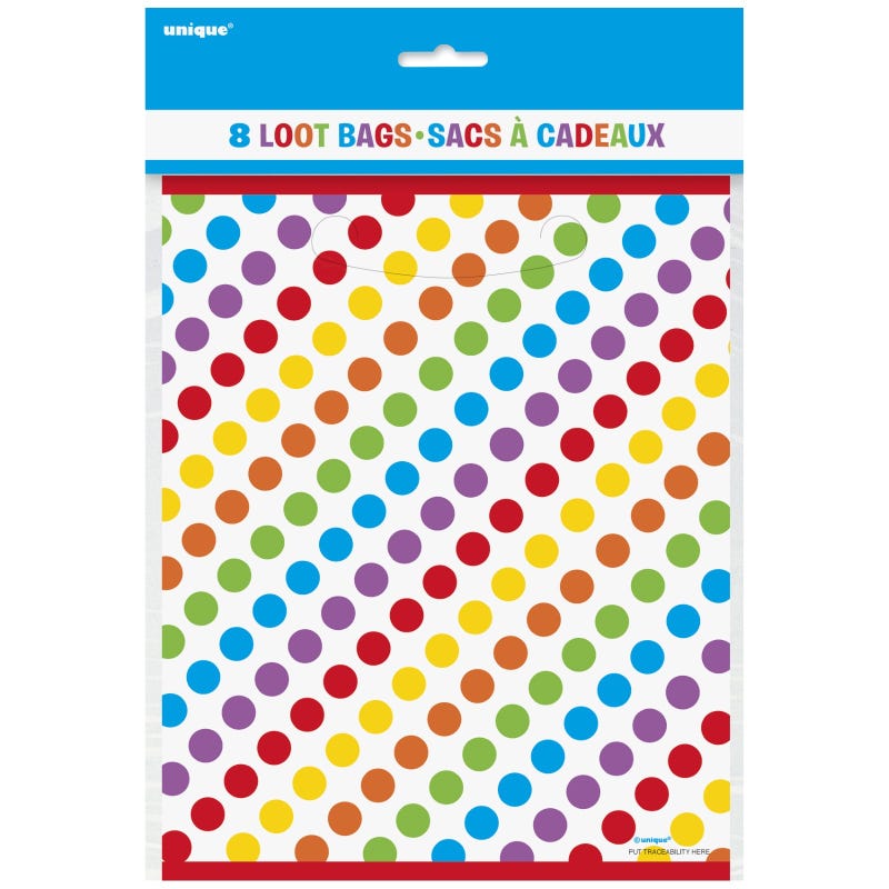 Rainbow Birthday Dots and Stripes Lolly/Treat Bags (Pack of 8)