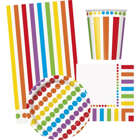 Rainbow Birthday Dots and Stripes Party Pack (For 8 Guests)