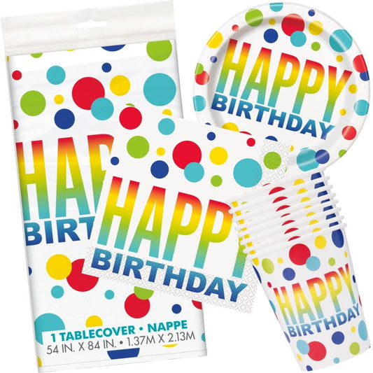 Rainbow Spots Happy Birthday Party Pack (For 8 Guests)