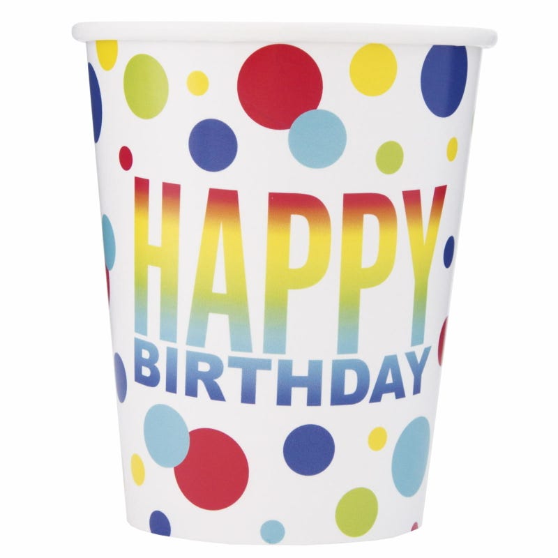 Rainbow Spots Happy Birthday Paper Cups (Pack of 8)