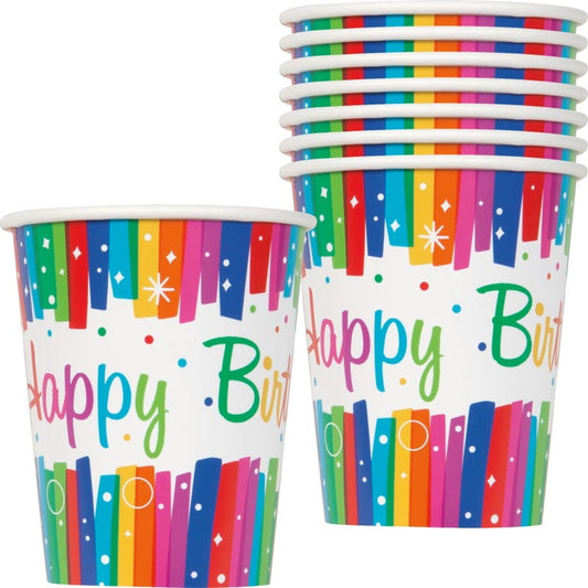 Rainbow Ribbons Happy Birthday Paper Cups (Pack of 8)