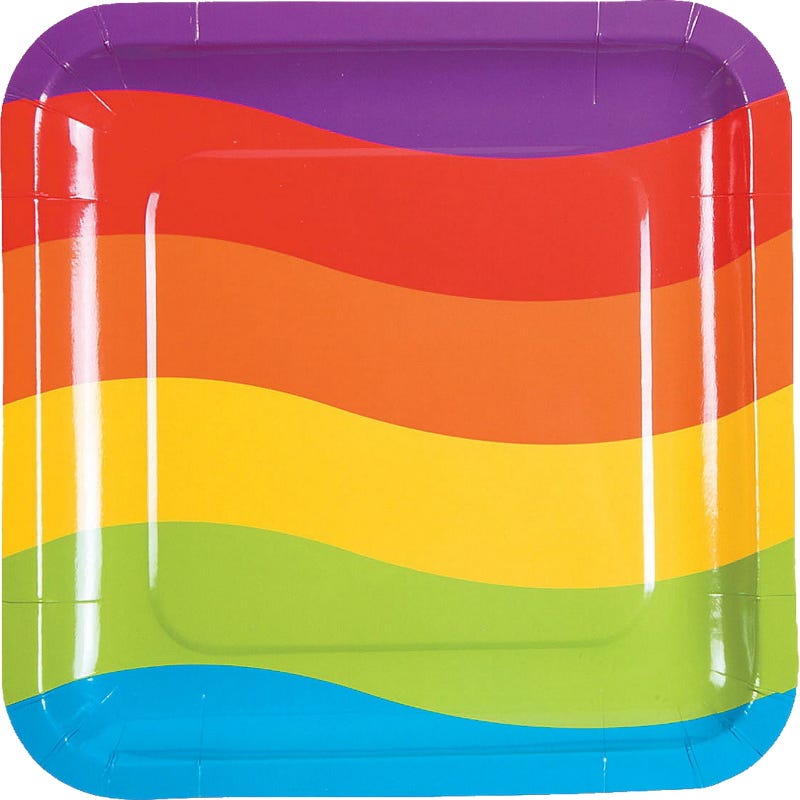 Rainbow Party Large Square Paper Plates (Pack of 8)