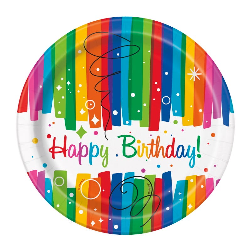 Rainbow Ribbons Happy Birthday Small Paper Plates (Pack of 8)