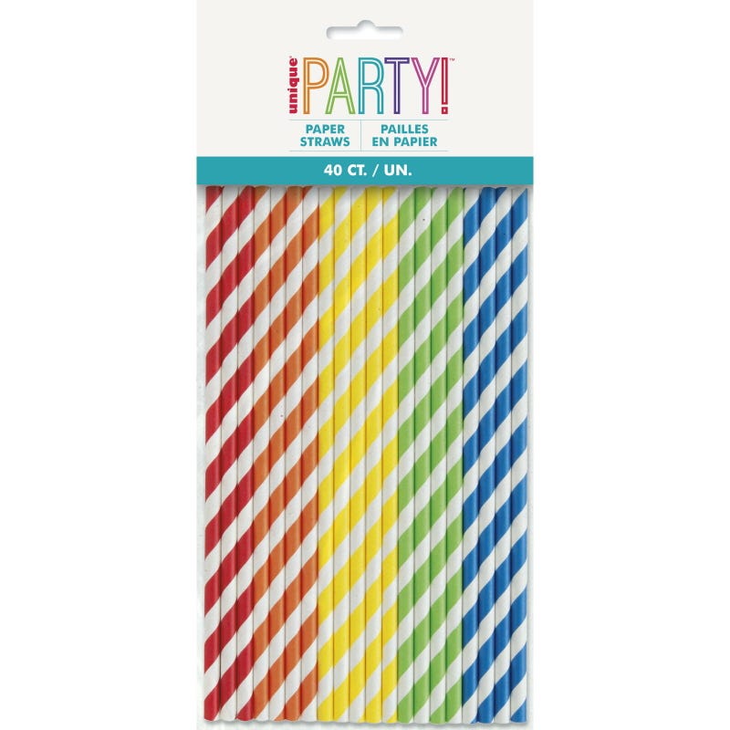 Assorted Coloured Striped Paper Straws (Pack of 40)