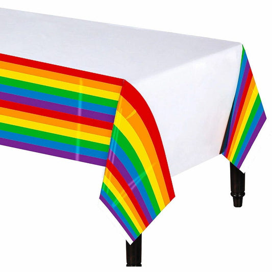 Rainbow Stripes Plastic Tablecloth