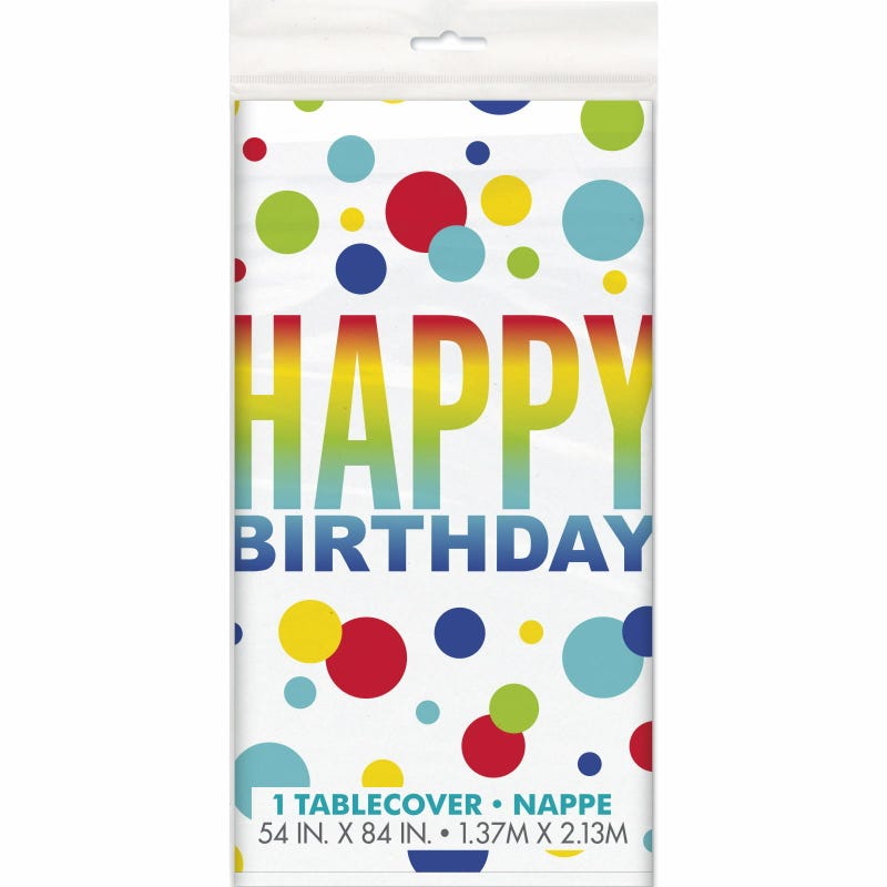 Rainbow Spots Happy Birthday Plastic Tablecloth