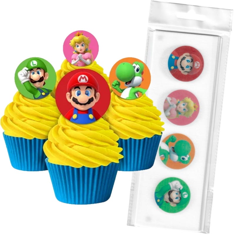 Super Mario Bros. Edible Wafer Cupcake Toppers (Pack of 16)