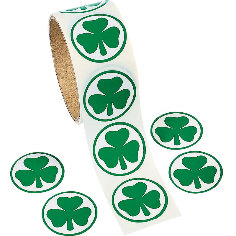 St. Patrick's Day Shamrock Jumbo Stickers (Roll of 100)