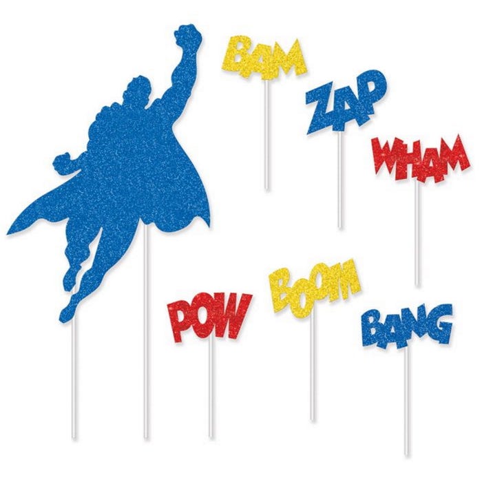 Hero Glitter Cake Toppers (Pack of 7)