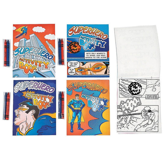 Superhero Activity Books with Crayons (Pack of 12)