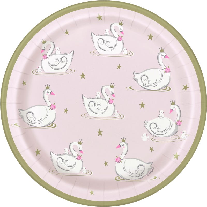 Swan Birthday Large Paper Plates (Pack of 8)