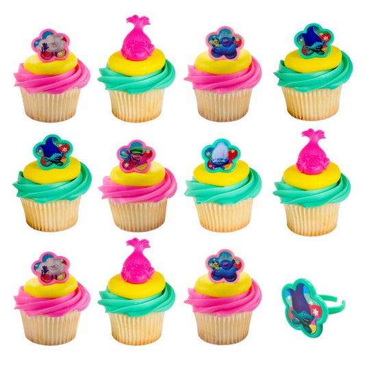 Trolls Hugs & Happiness Cupcake Rings (Pack of 12)