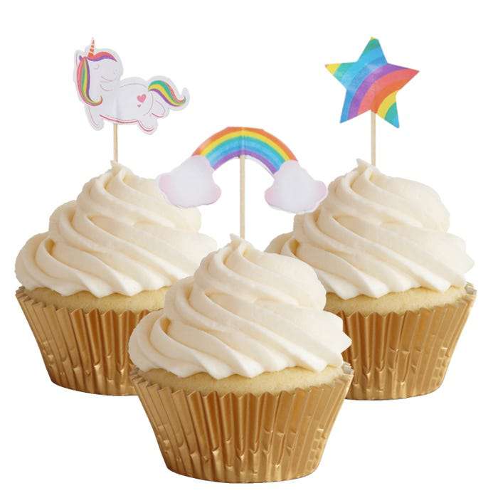 Unicorn & Rainbow Cupcake Picks (Pack of 24)